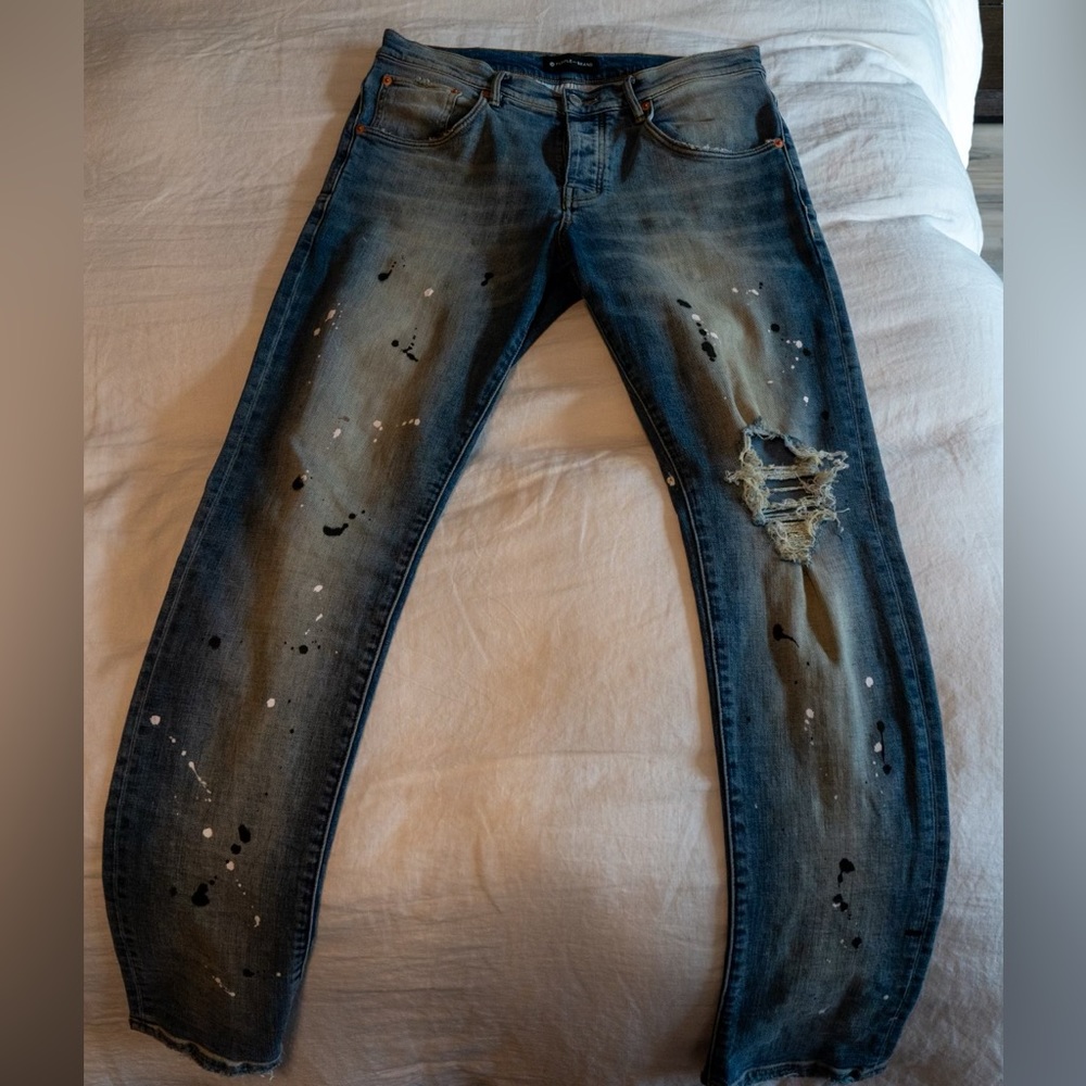Purple Brand Jeans P002 Mid Indigo Destroy Paint